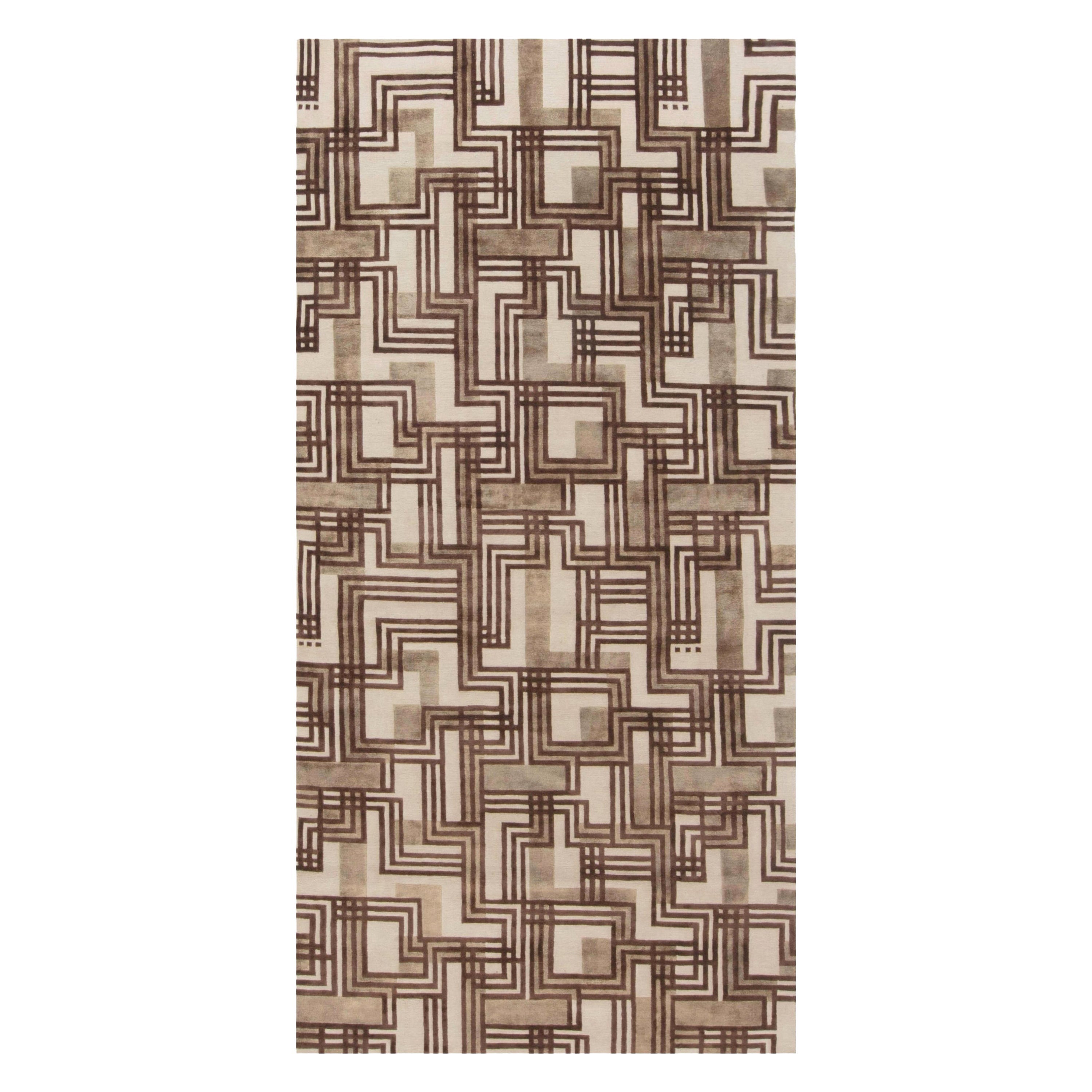 Runner geometrico moderno in seta e lana annodato a mano di Doris Leslie Blau