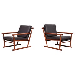 Sculptural Pair of Scandinavian Modern Teak Armchairs with Runner Legs, 1950s