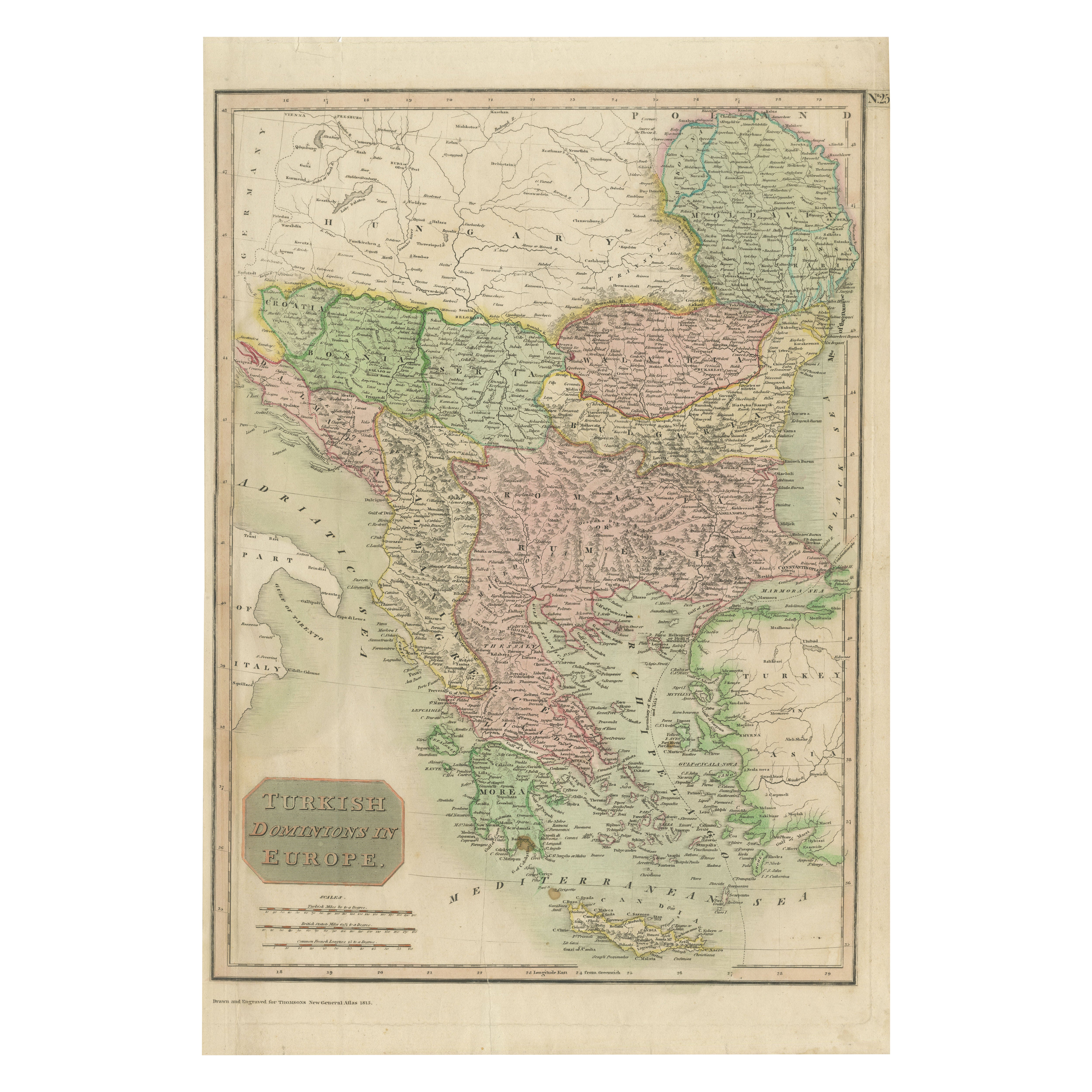 Map of Turkish Dominions in Europe, Ottoman Balkan Territories 1813