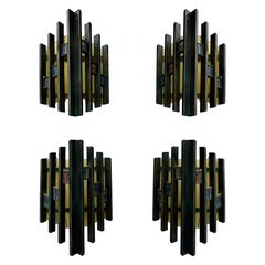 Pair of Hammered Glass Gilt Iron Sconces by Biancardi, Italy, 1970s