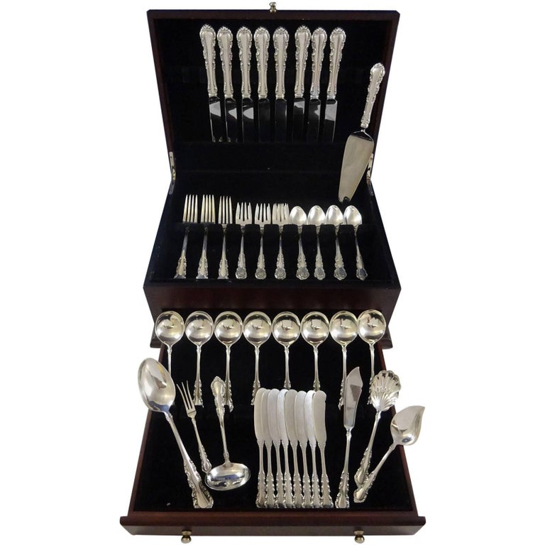 Georgian Rose by Reed & Barton Sterling Silver Dinner 8 Flatware Set 55 Pieces For Sale