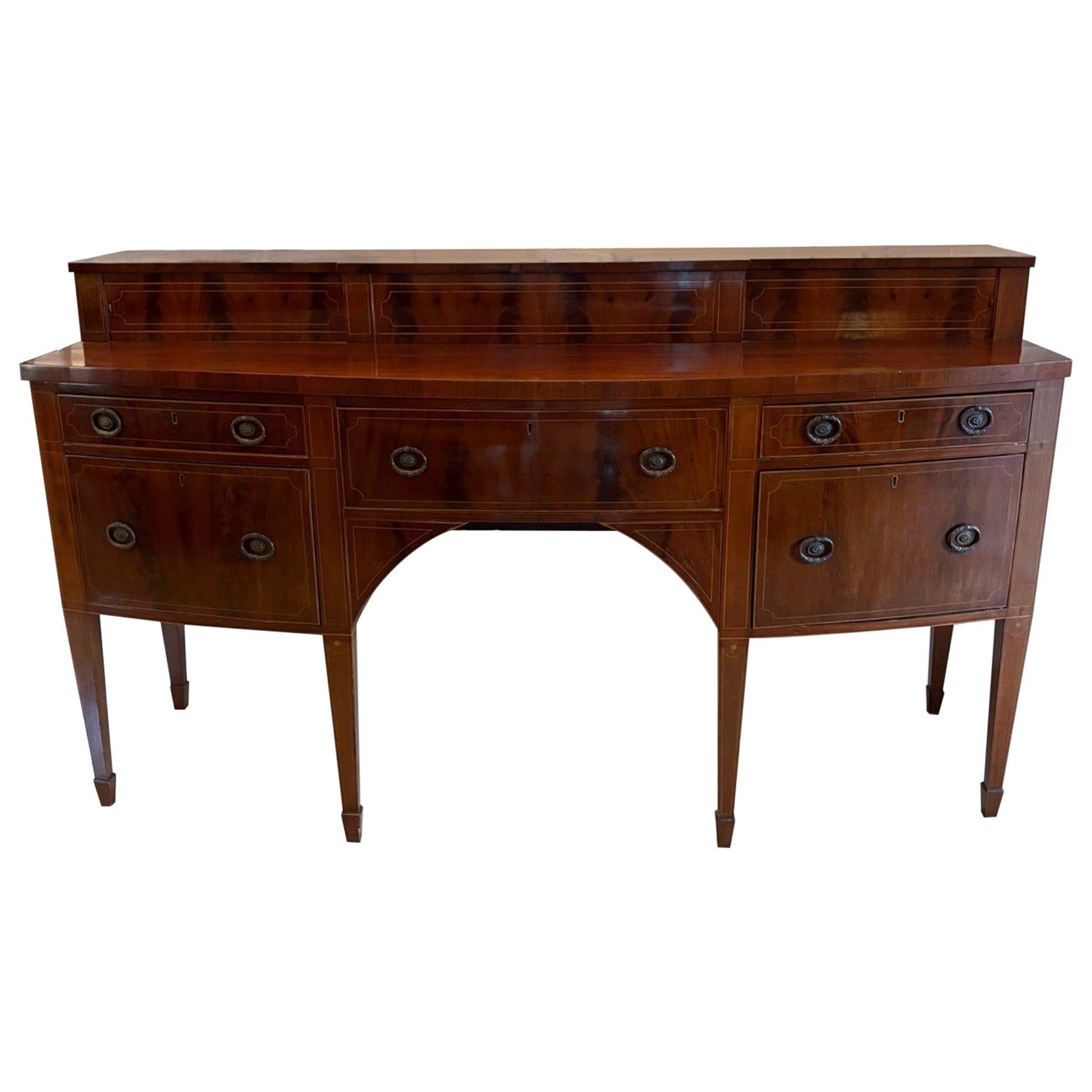 Outstanding Quality Antique Mahogany and Boxwood Strung Bow Fronted Sideboard