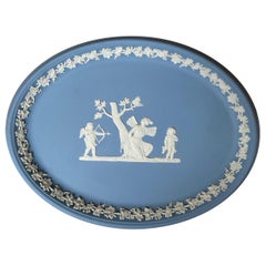 Wedgwood Blue Jasperware Oval Plate, Neoclassical Relief Design