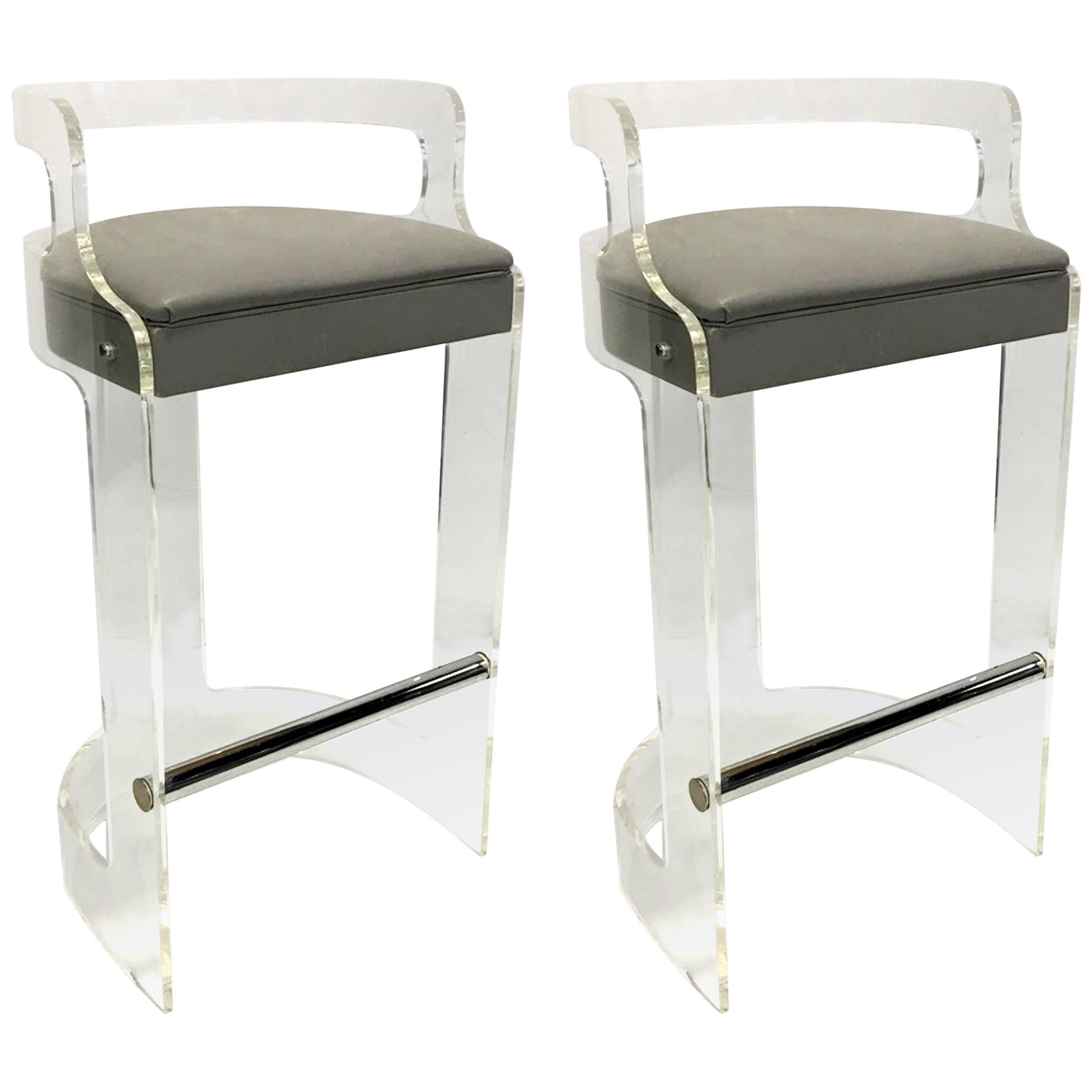 Mint Pair of Lucite Bar Stools by Hill Mfg
