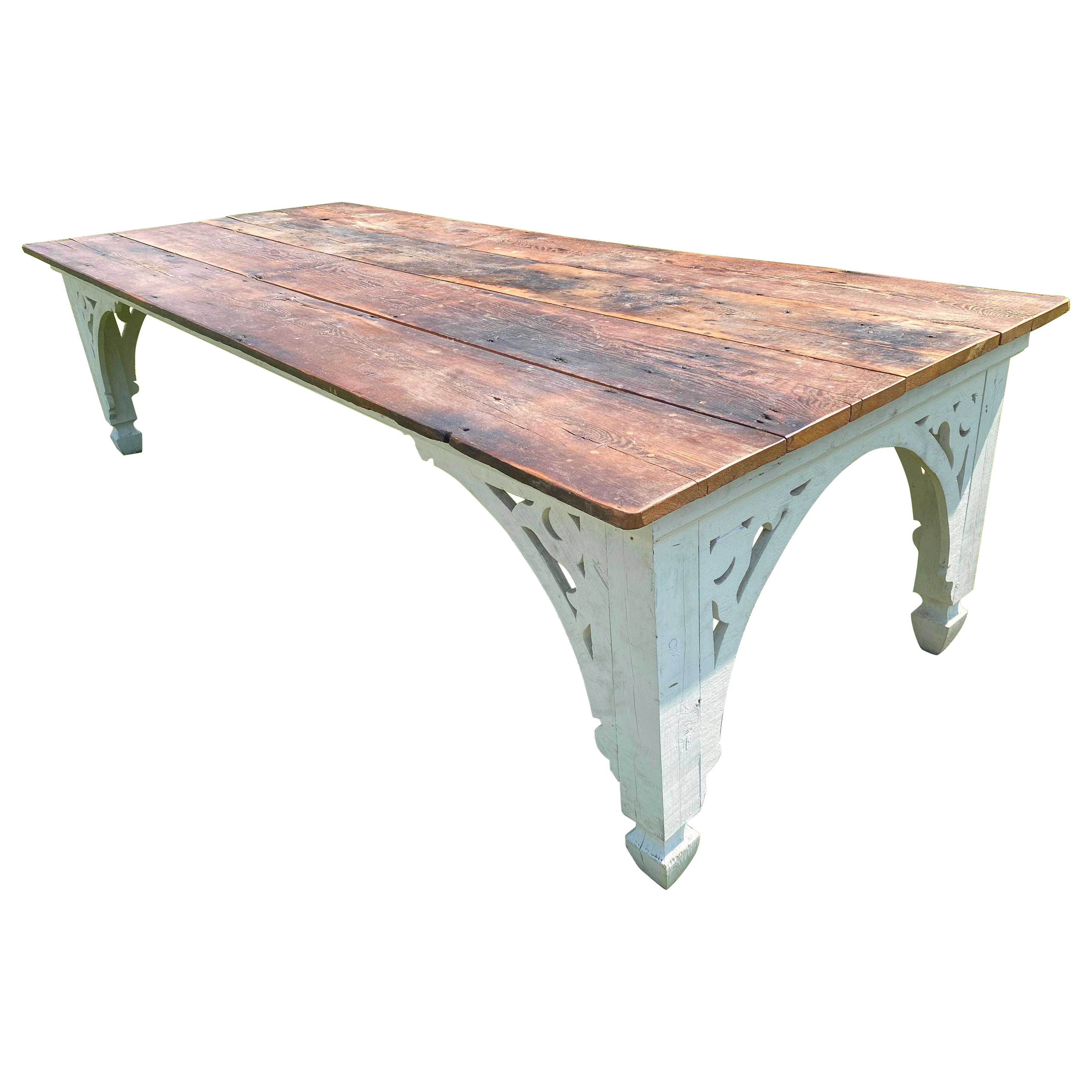 Vintage large French country farmhouse style rustic dining table