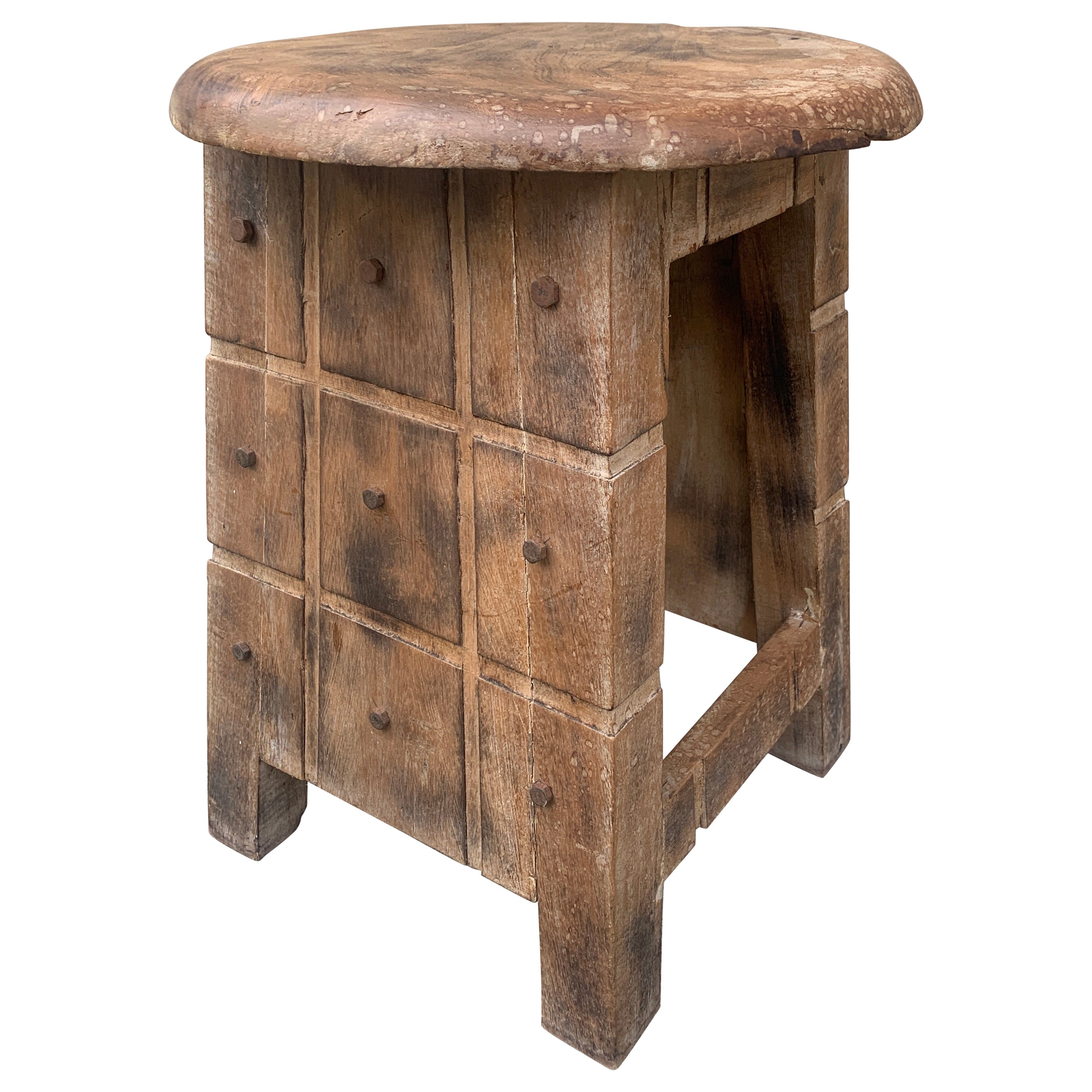 Early 20th Century Rustic Folk Art Wooden Stool or Side Table