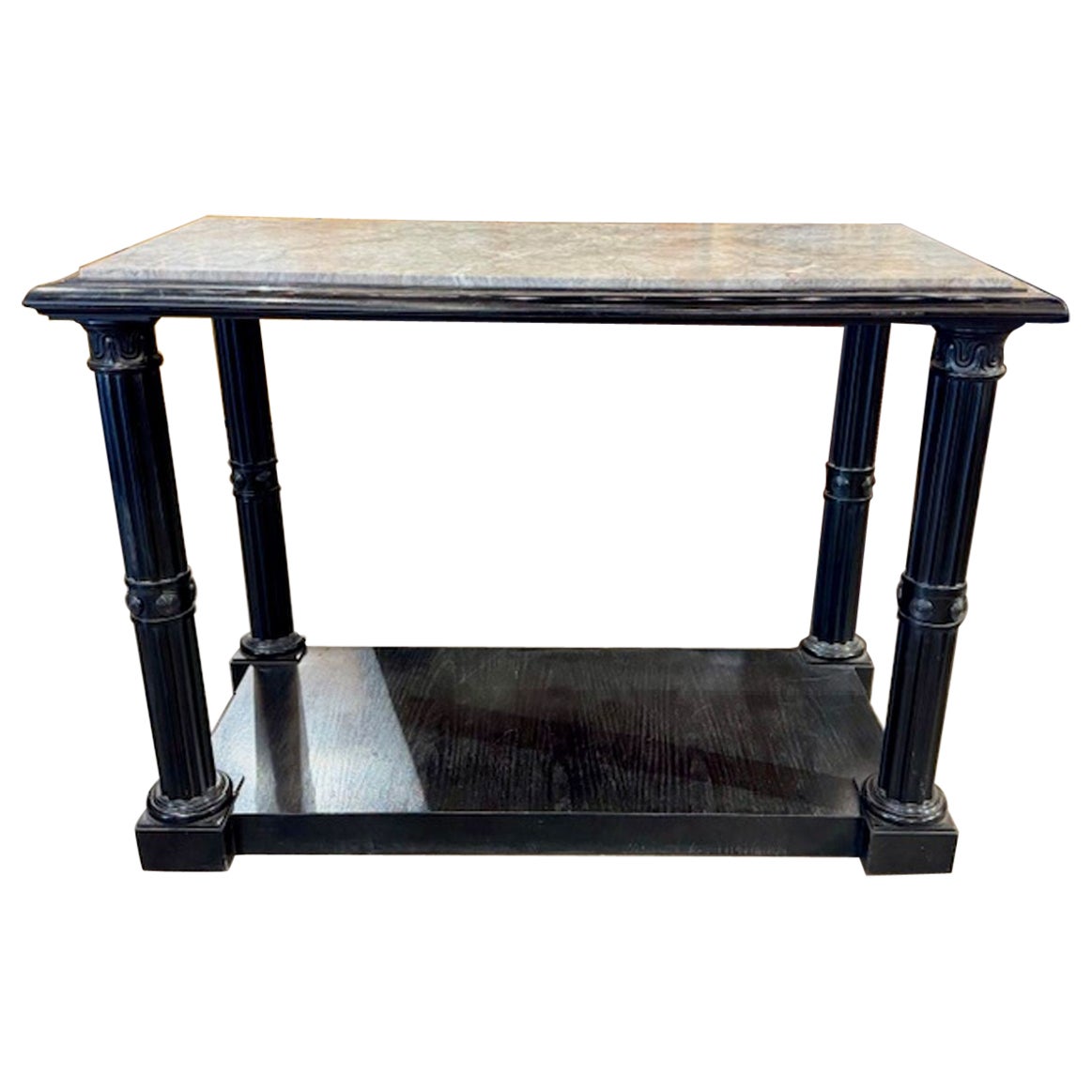 Consolas francesas estilo Jansen de roble lacado en negro con tapas de mármol