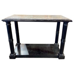 French Jansen Style Oak Black Laquered Consoles with Marble Tops