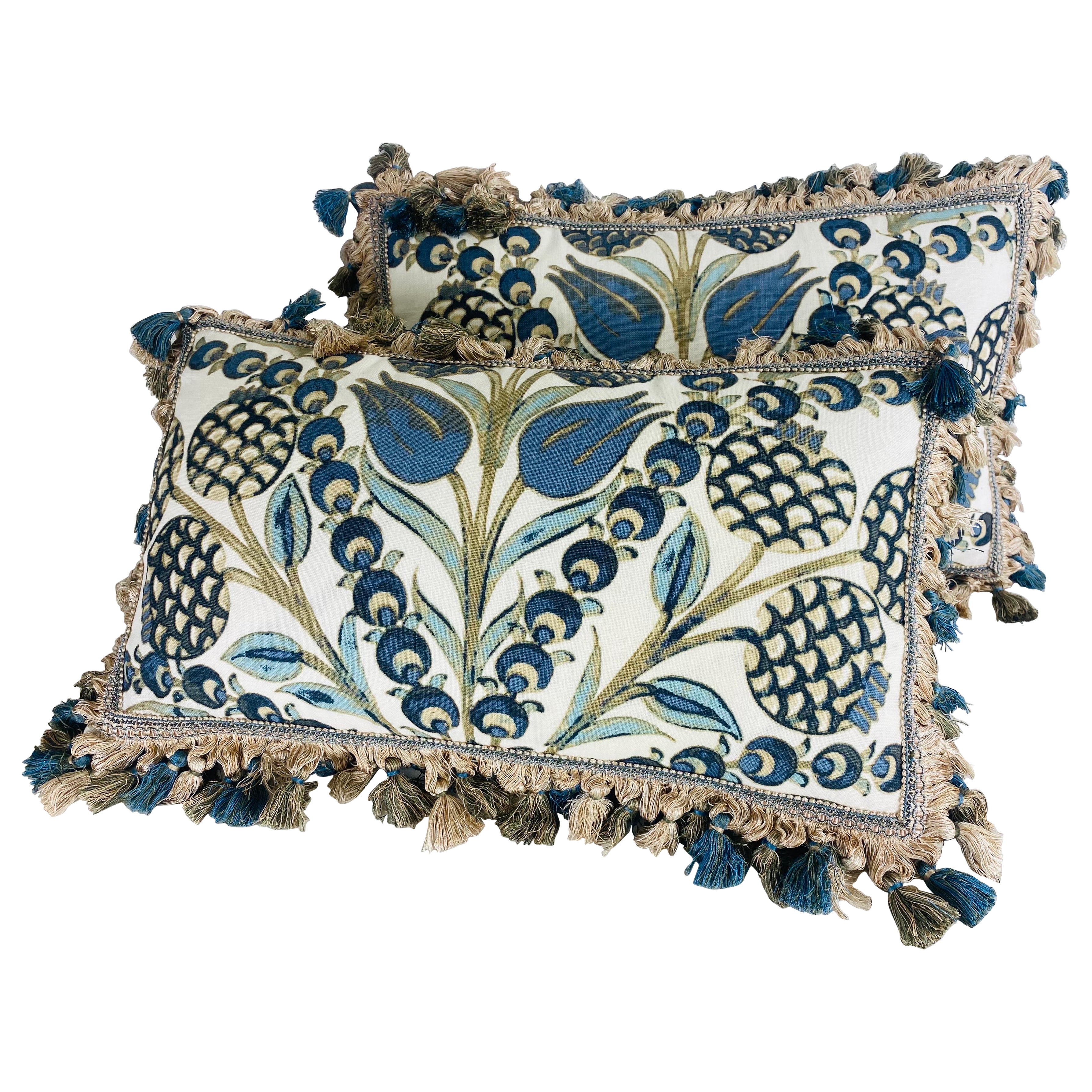 Almohadas de lino con borlas estampadas a mano Thibaut/un par