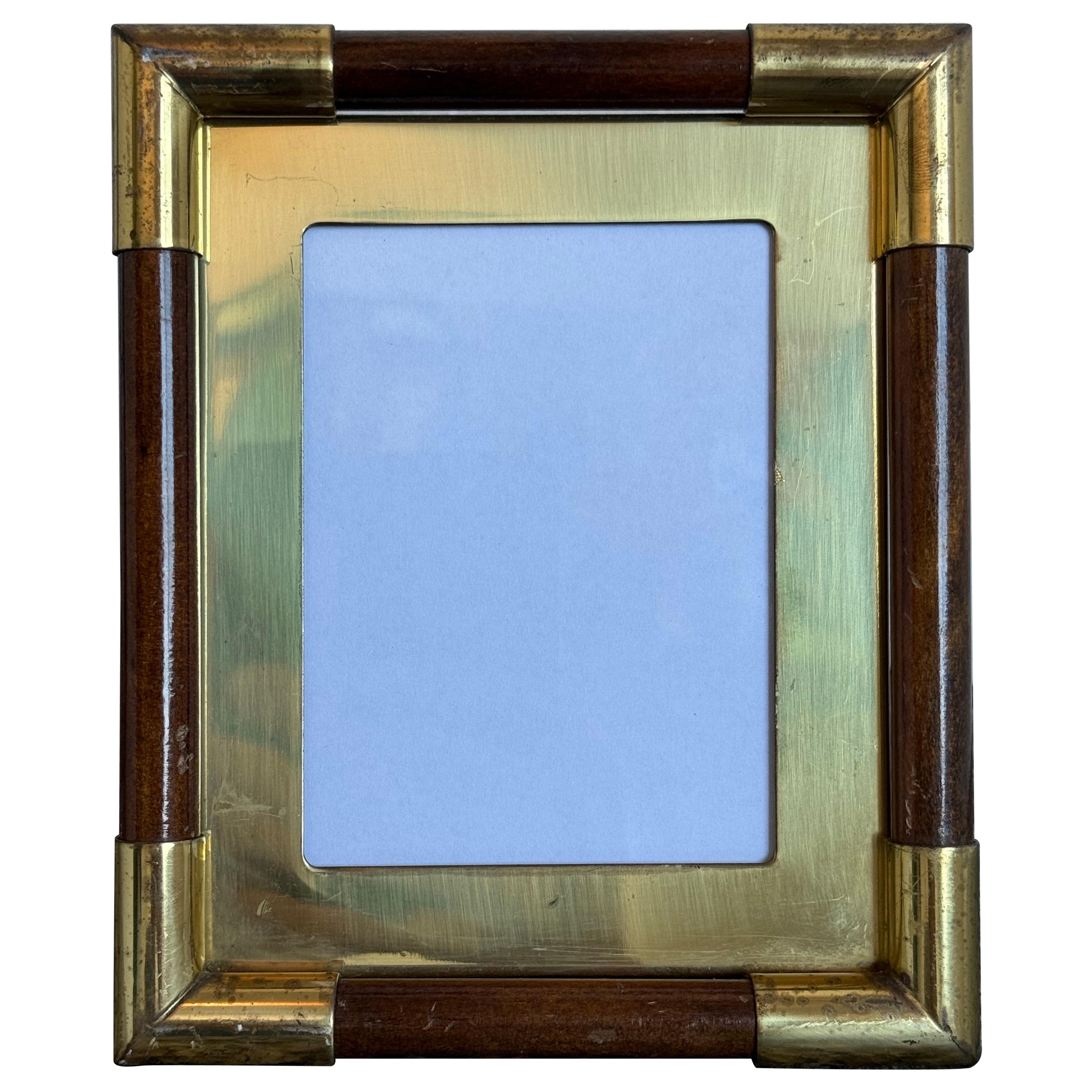 Brazilian Mid-Century Brass and Wood Picture Frame, 1970s - 1 of 2