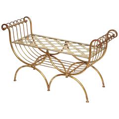 Italian Double Curule Gilded Iron Bench