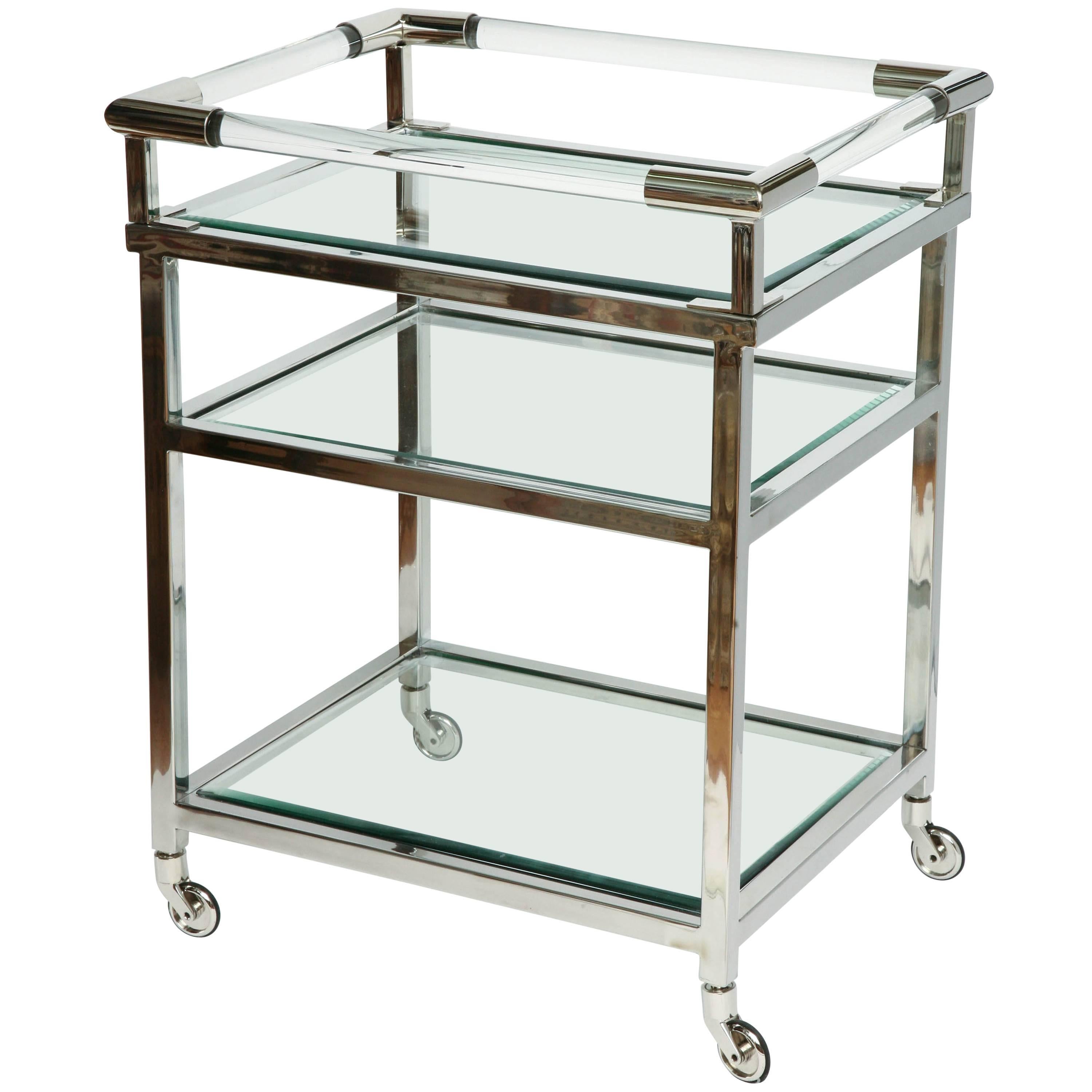 Modern Lucite and Chrome Bar Cart in the Style of Charles Hollis Jones