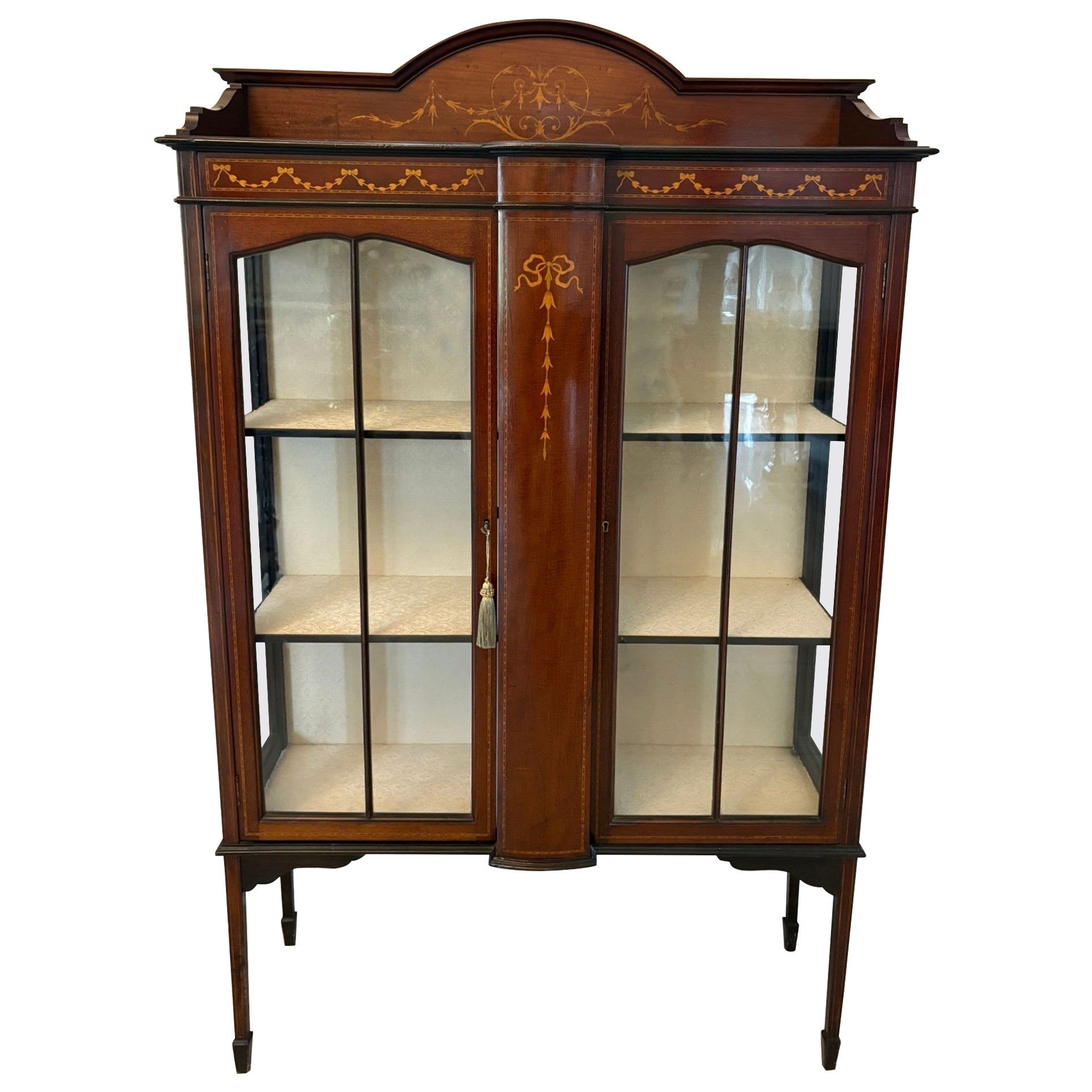 Antique Edwardian Quality Mahogany Inlaid Satinwood Display Cabinet