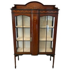 Antique Edwardian Quality Mahogany Inlaid Satinwood Display Cabinet