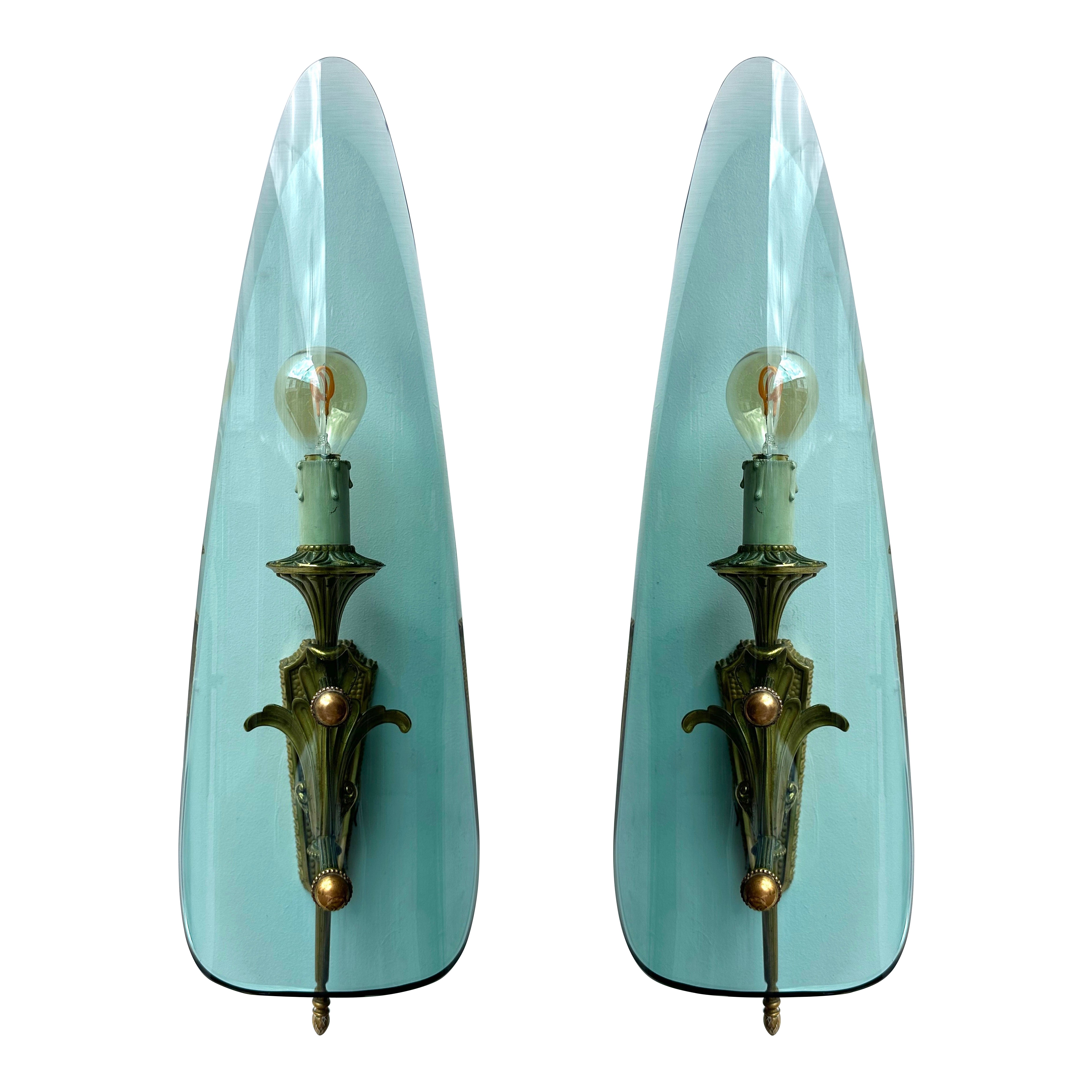 Mid-Century Modern Sconces Glass and Bronze. Italy, 1950s
