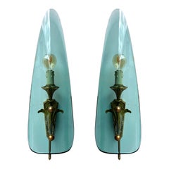 Mid-Century Modern Sconces Glass and Bronze. Italy, 1950s