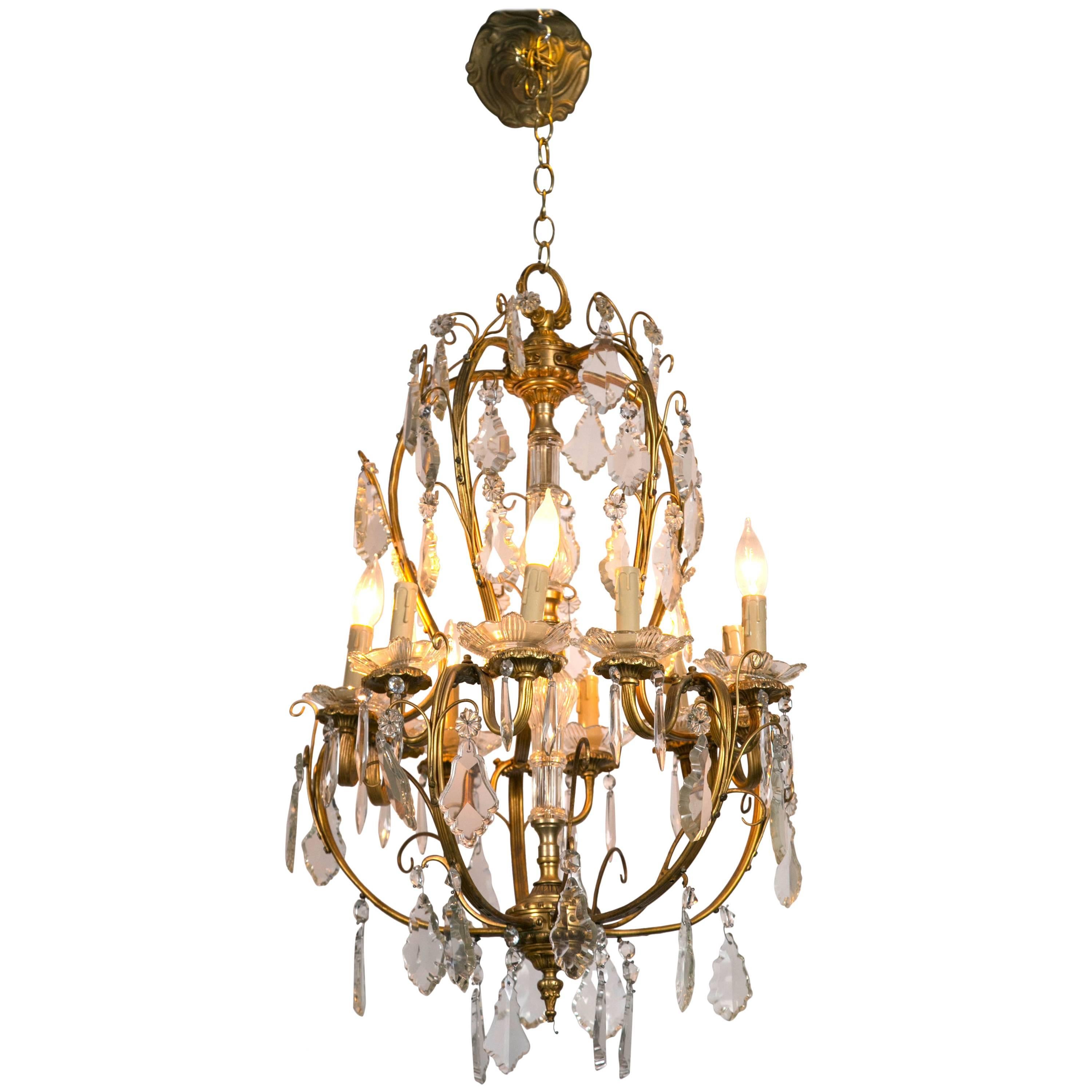 French Bronze and Crystal Chandelier in the Louis XVI Style