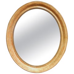 19th Century French Louis Philippe Giltwood Oval Wall Mirror with Engraved Motif