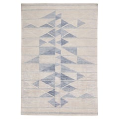 Rug & Kilim’s Scandinavian-Style Rug with Ivory & Blue Geometric Patterns