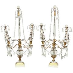 Antique Fine Pair of Rock Crystal and Bronze Candelabra