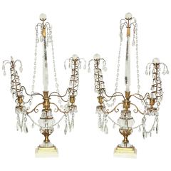 Fine Pair of Rock Crystal and Bronze Candelabra