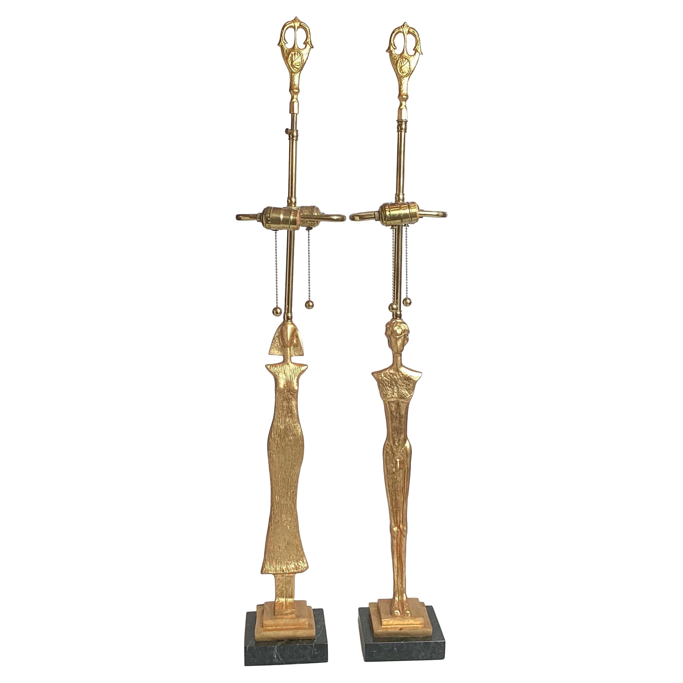 A Pair of Gilt Bronze Lamps After Giacometti For Sale