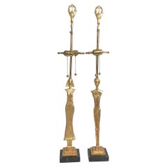 Vintage A Pair of Gilt Bronze Lamps After Giacometti