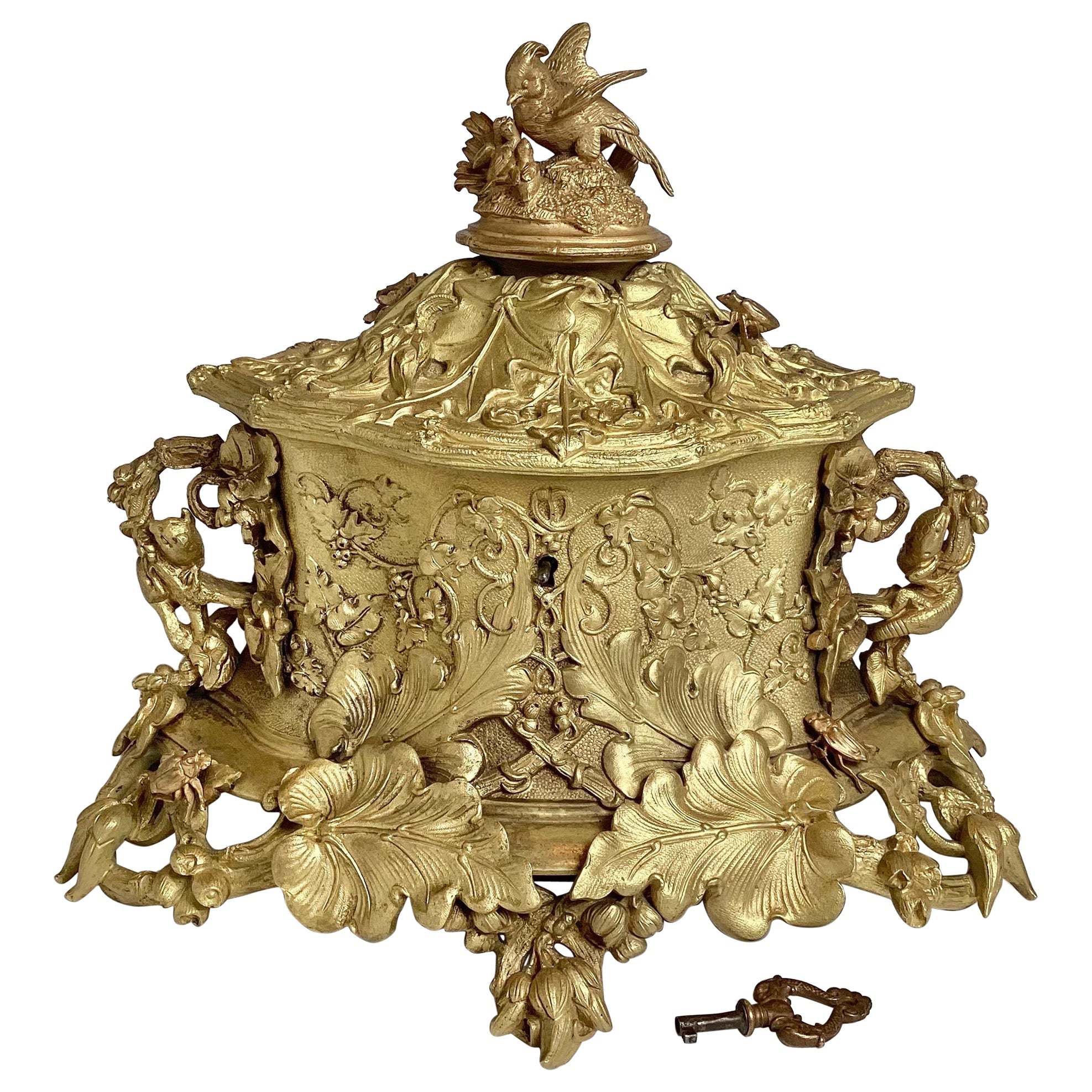 An Exceptional Gilt Bronze French 19th Century Jewelry Casket For Sale