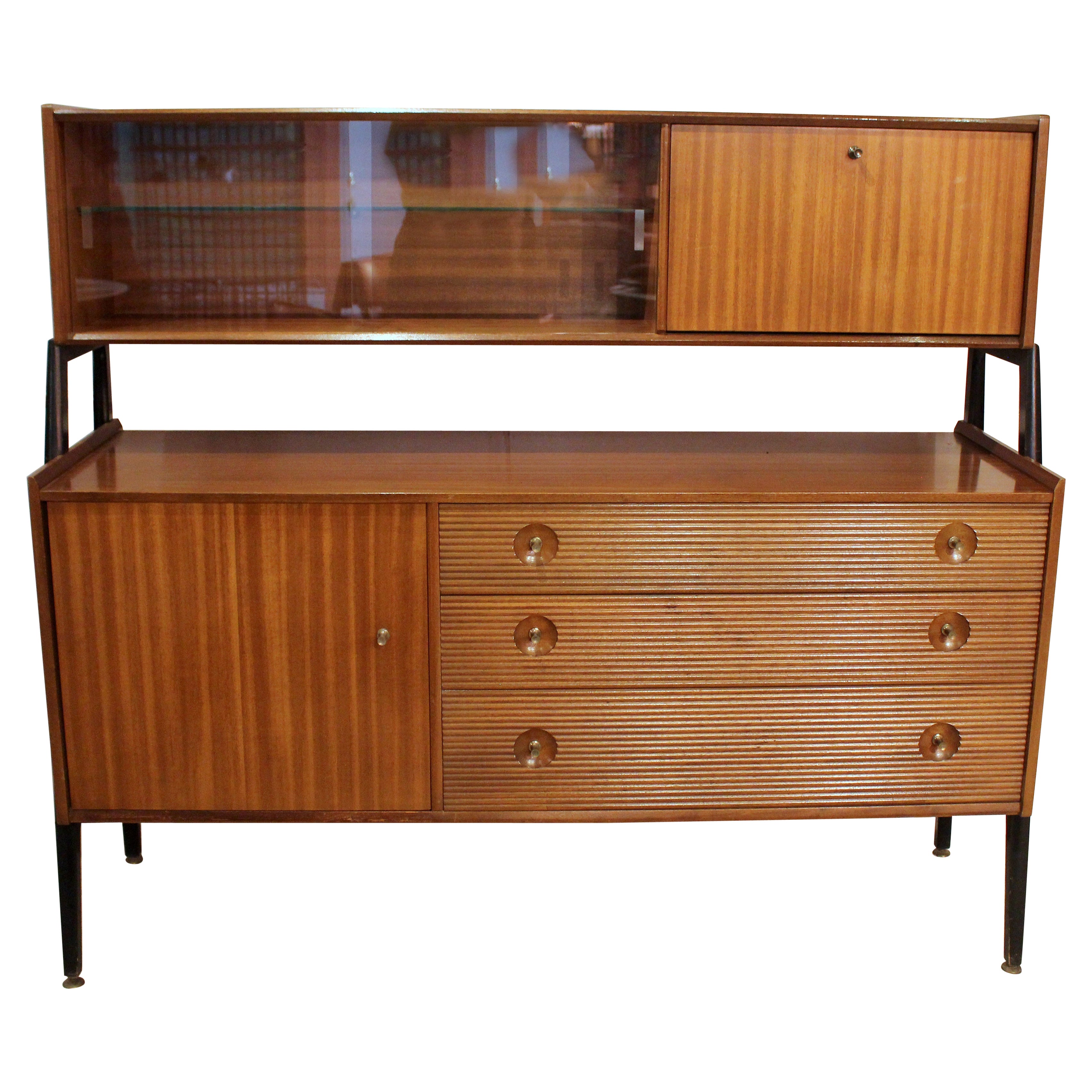 1960er Jahre Mid Century Modern English 2-Tier Hutch Sideboard Credenza von Nathan
