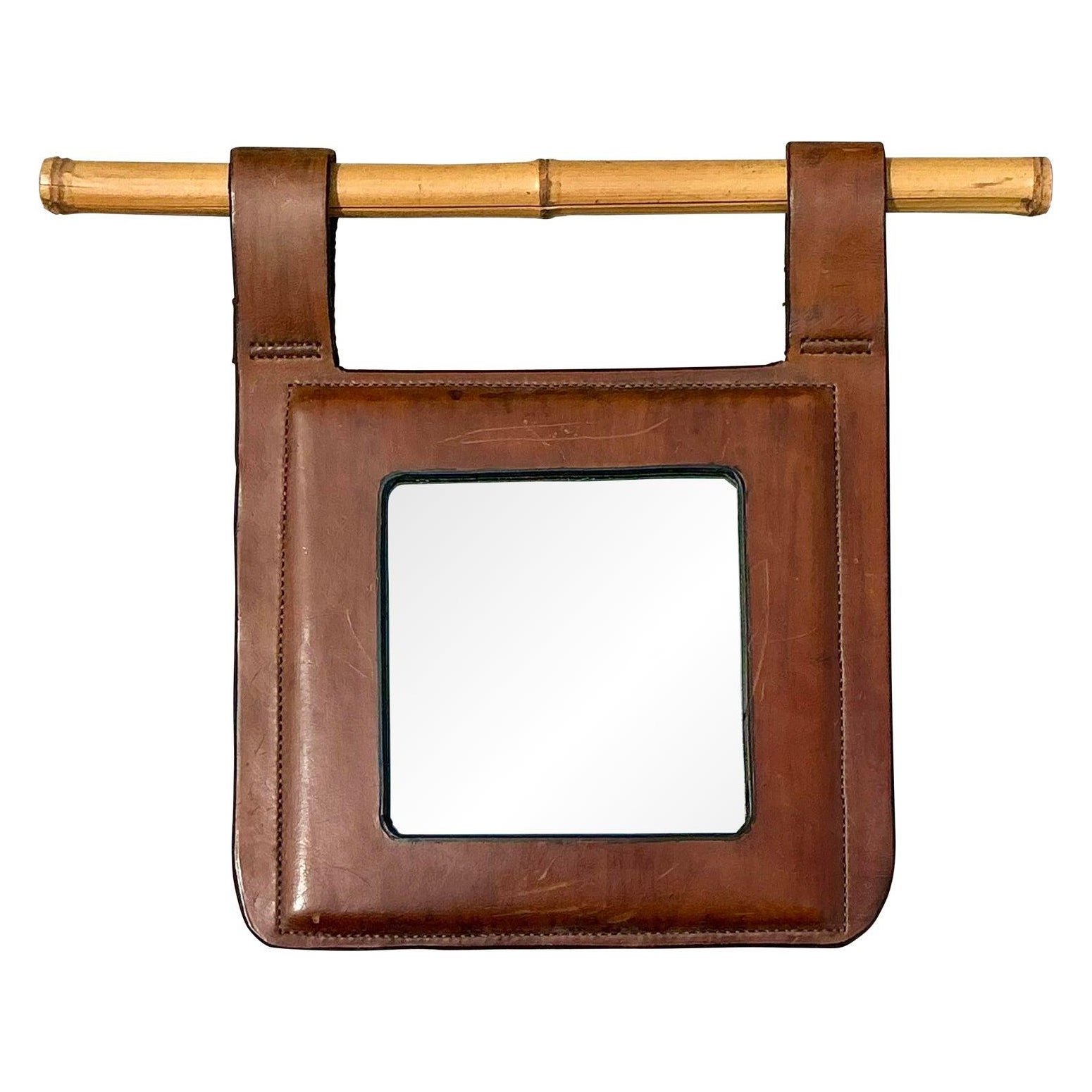 Vintage Boho Leather Pocket Mirror en venta