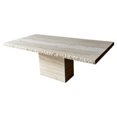 Vintage Modern Travertine Dining Table with Quarry Edge