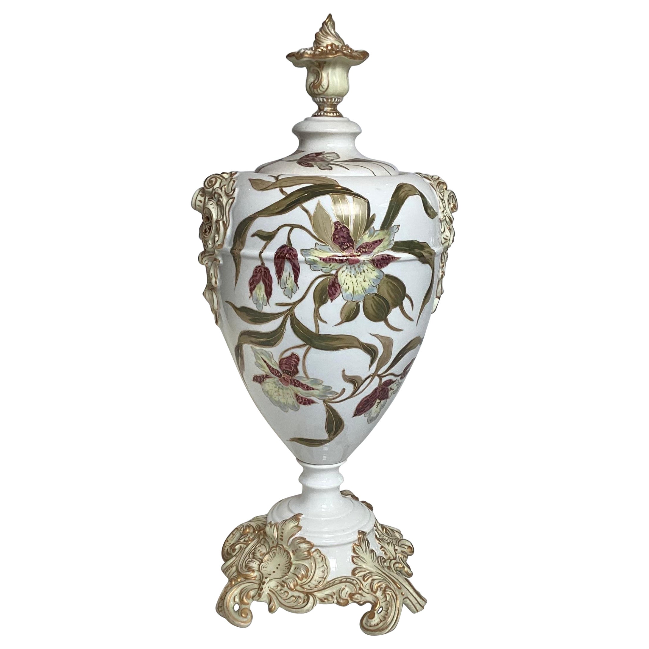 A Large Hand Painted Dresden Porcelain Covered Urn