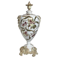 A Large Hand Painted Dresden Porcelain Covered Urn