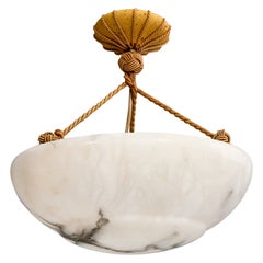 French Designer, Pendant Light, Alabaster, Rope, France, 1930s