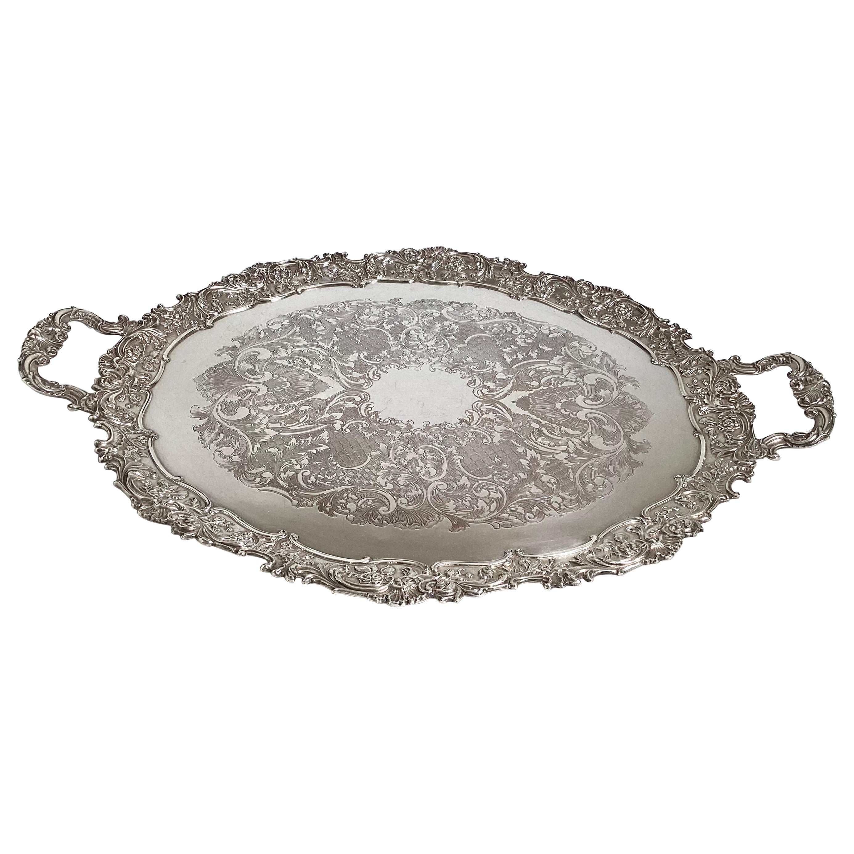 A Very Large Ornate English Banquet Tray in Silver Plate For Sale