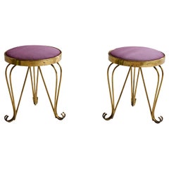 Italian Designer, Stools, Brass, Fabric, Italy, 1940s