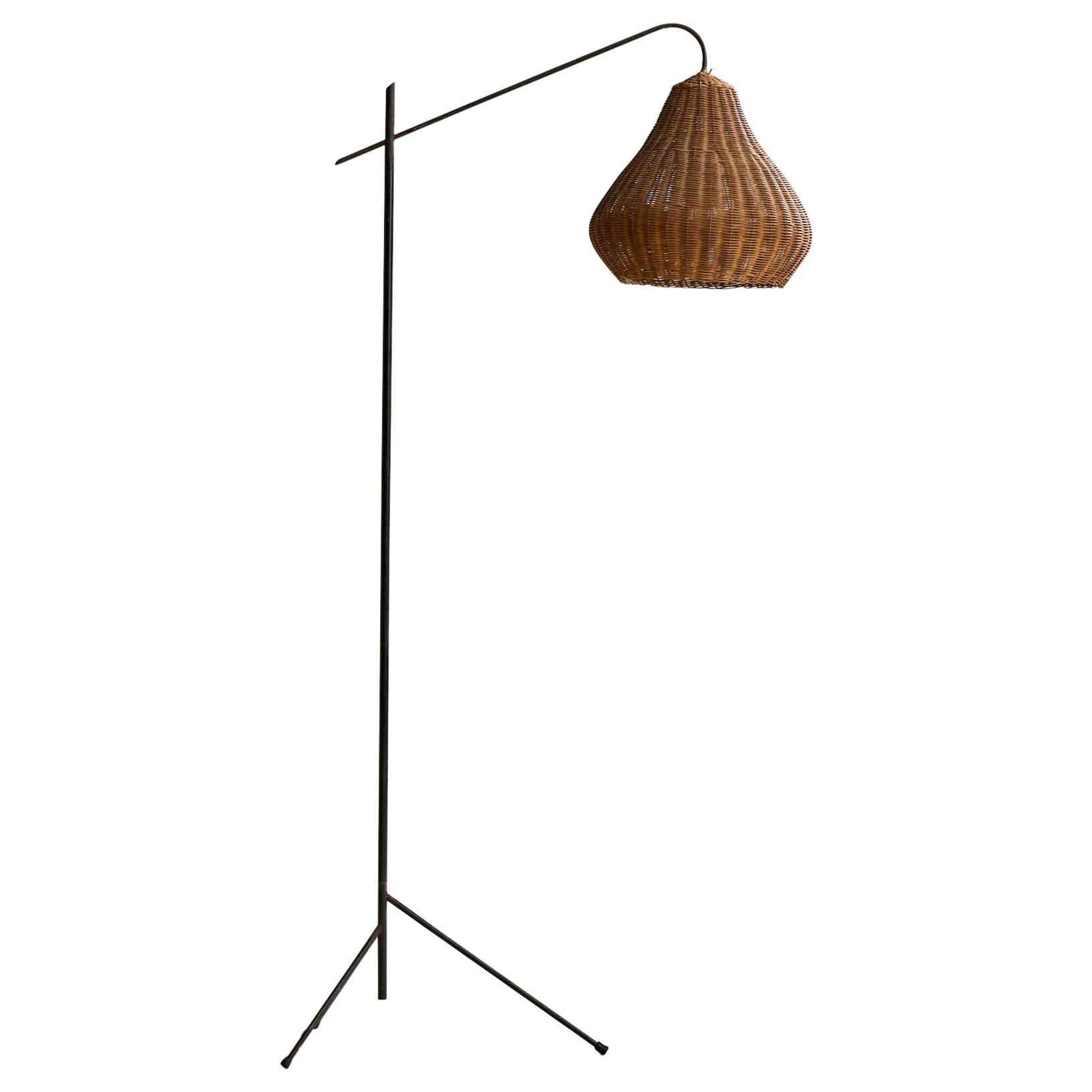 Italian Designer, Floor Lamp, Iron, Rattan, Italy, 1950s