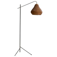 Italian Designer, Floor Lamp, Iron, Rattan, Italy, 1950s