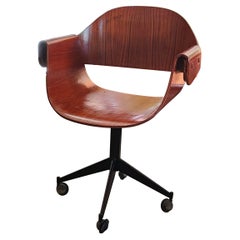 Mid-century rare bent plywood swivel armchair by Carlo Ratti, italy, 1950s