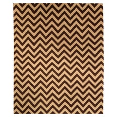 Modern Zig-Zag Design Handmade Wool Rug in Brown and Beige by Doris Leslie Blau
