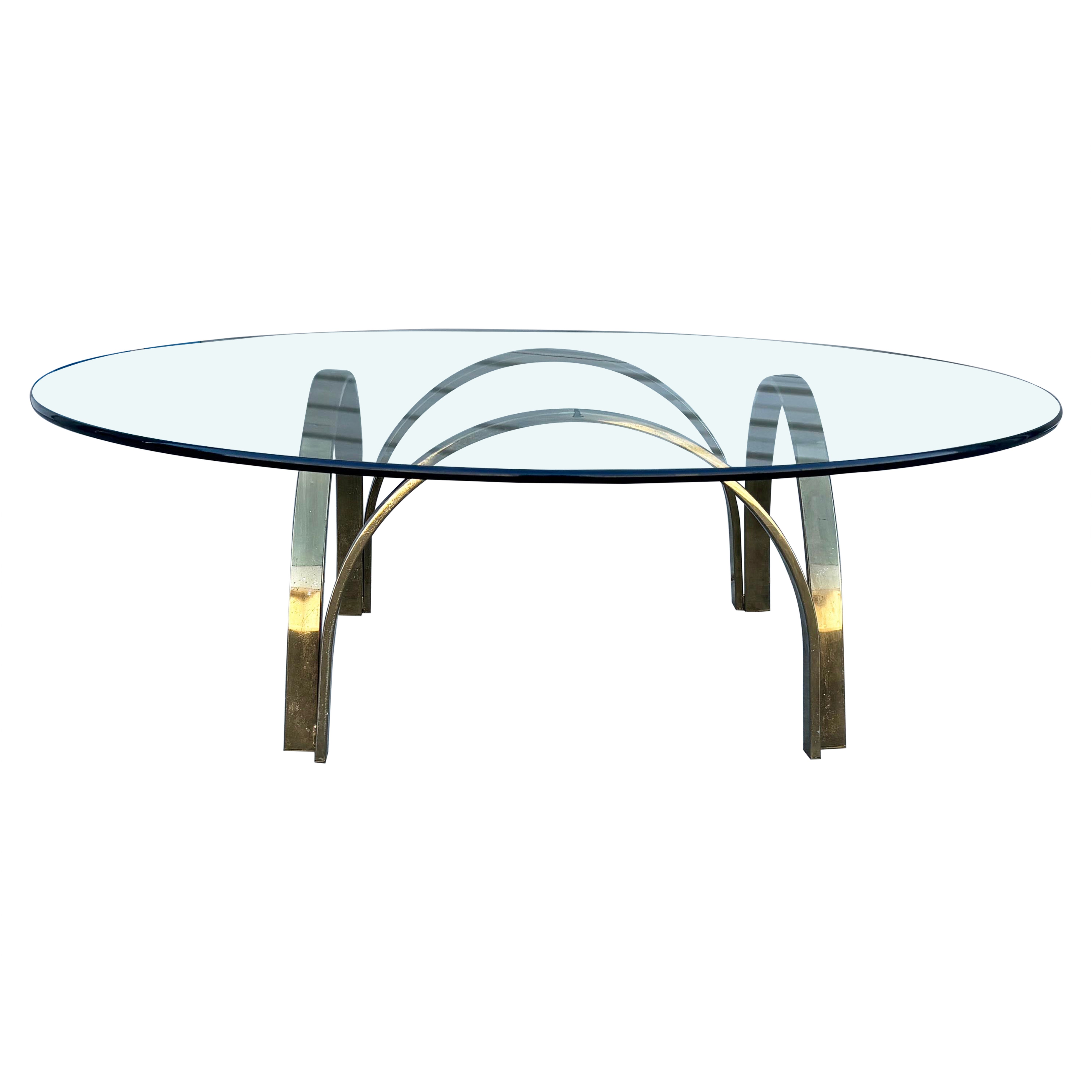 Table basse en laiton et verre vintage des années 1970 en vente