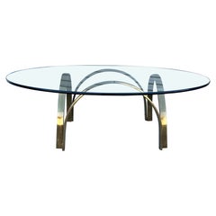 Table basse en laiton et verre vintage des années 1970
