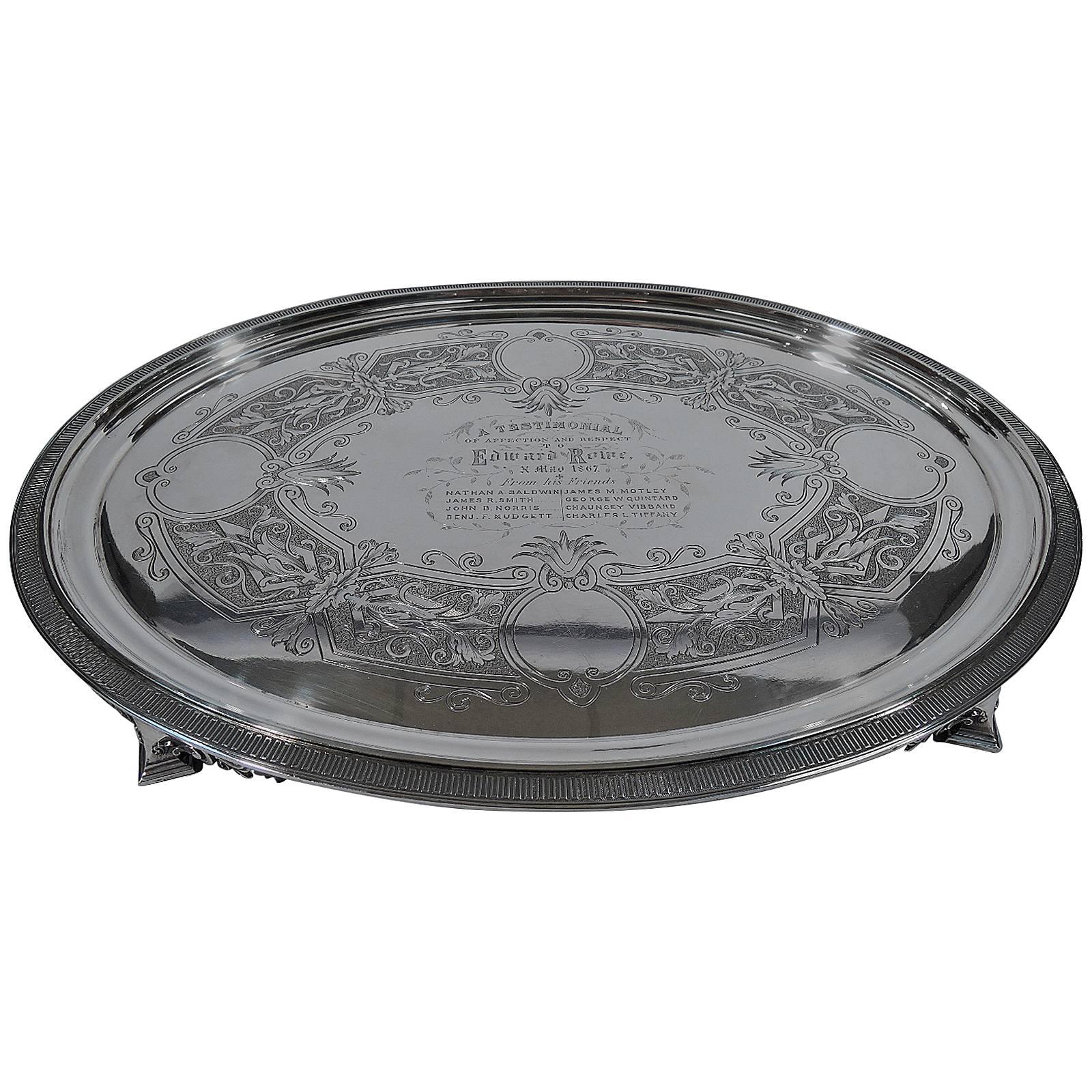 Historic Tiffany Sterling Silver Salver Tray with Broadway Hallmark