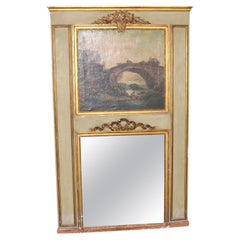 Early 19th century Painted and Gilded  French Trumeau Mirror with Oil Painting