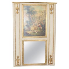 Fantastic 1900s era French Trumeau Mirror with Courtship Painting Oil on Board