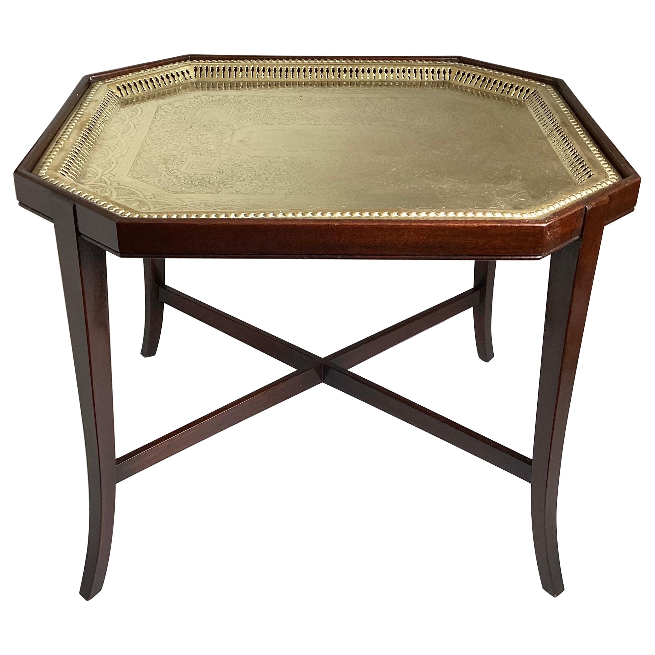 Antique Brass Tray with Table Base, English For Sale