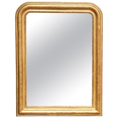 19th Century French Louis Philippe Giltwood Mirror with Engraved Floral Decor