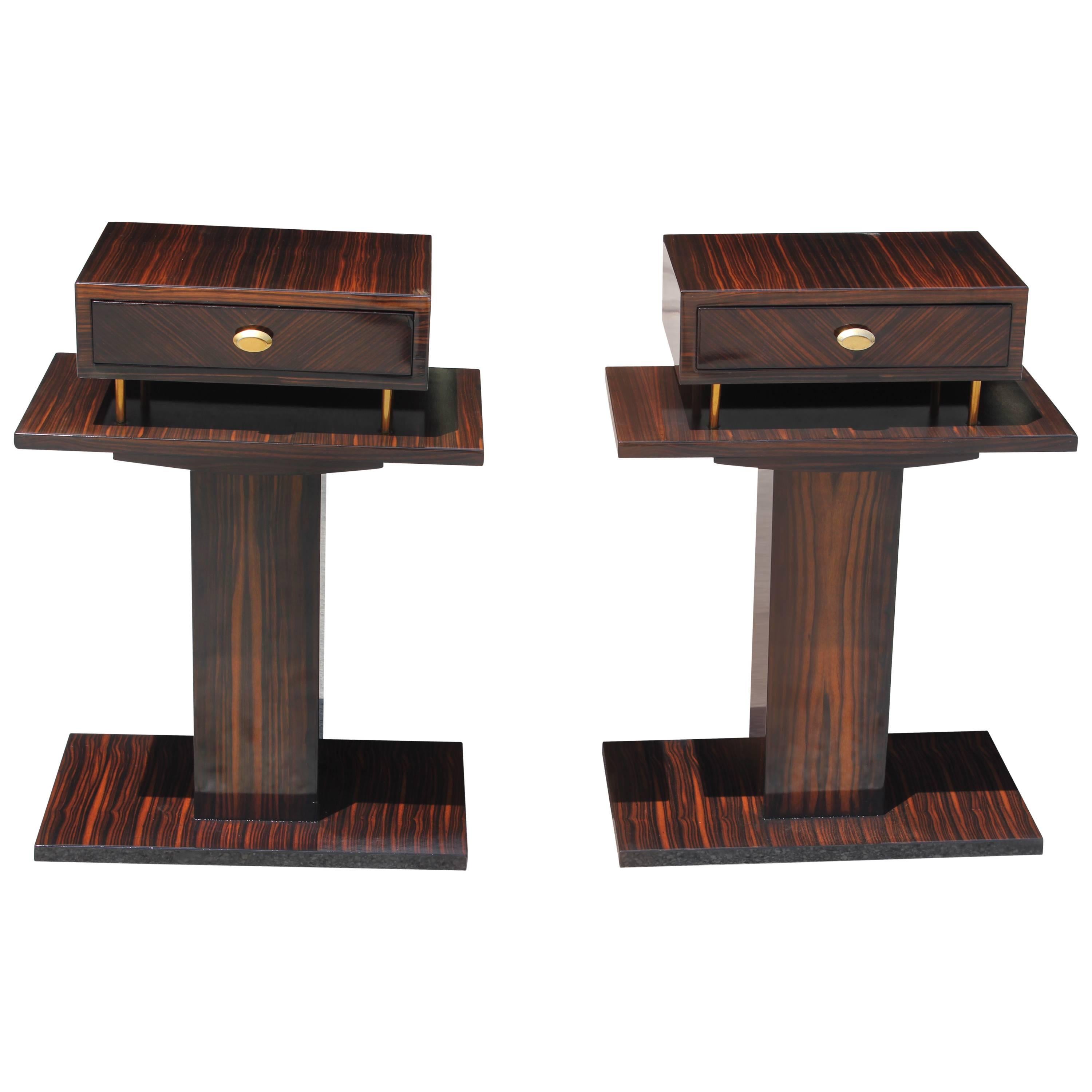 Pair of Spectacular French Art Deco Macassar Ebony Night Tables/End Tables