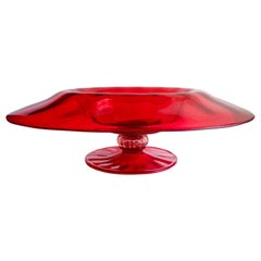 Murano Venetian Antique Ruby Red Gold Leaf Italian Art Glass Footed Center Bowl