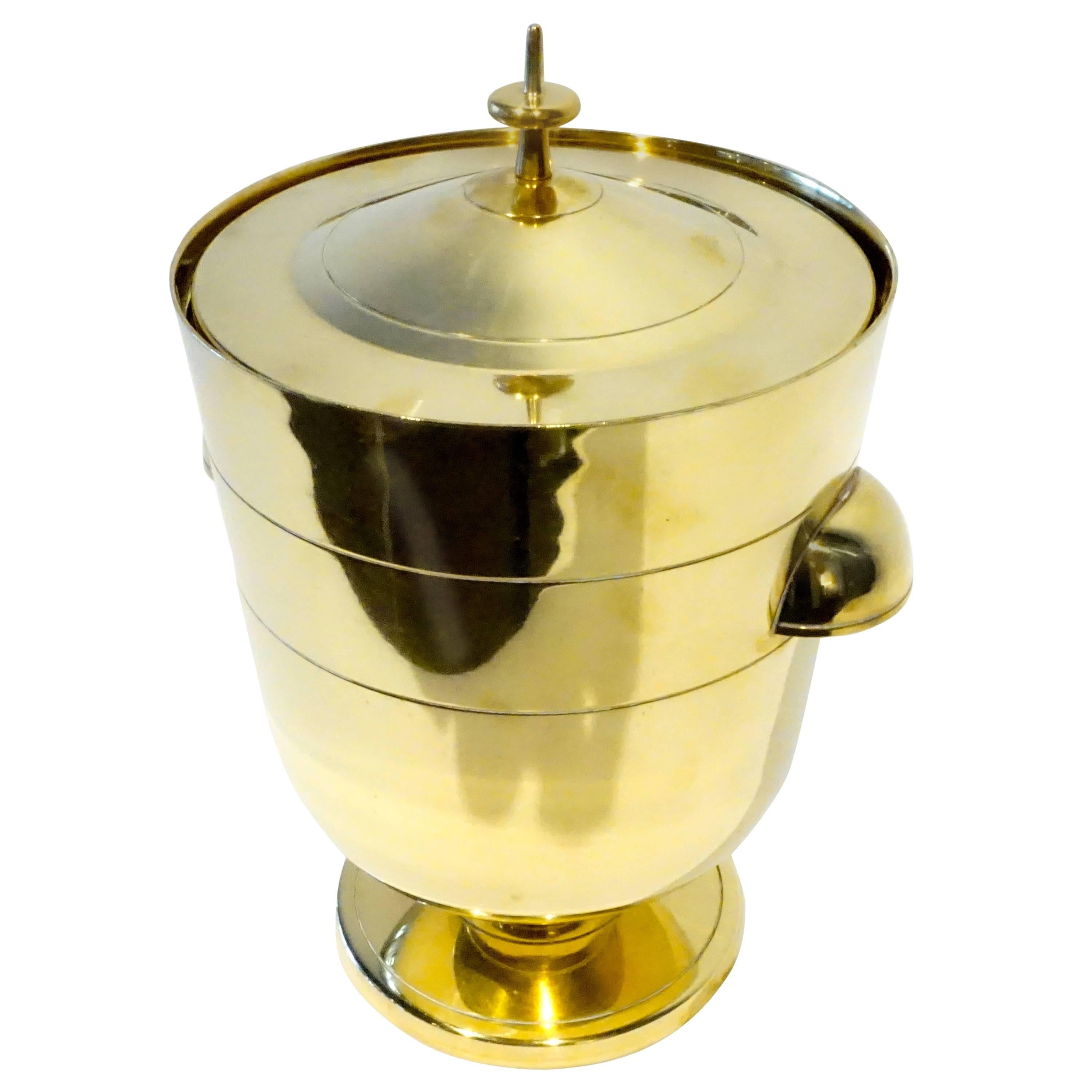 Polished Brass Ice Bucket by Tommi Parzinger for Dorlyn Silversmiths  C. 1950s